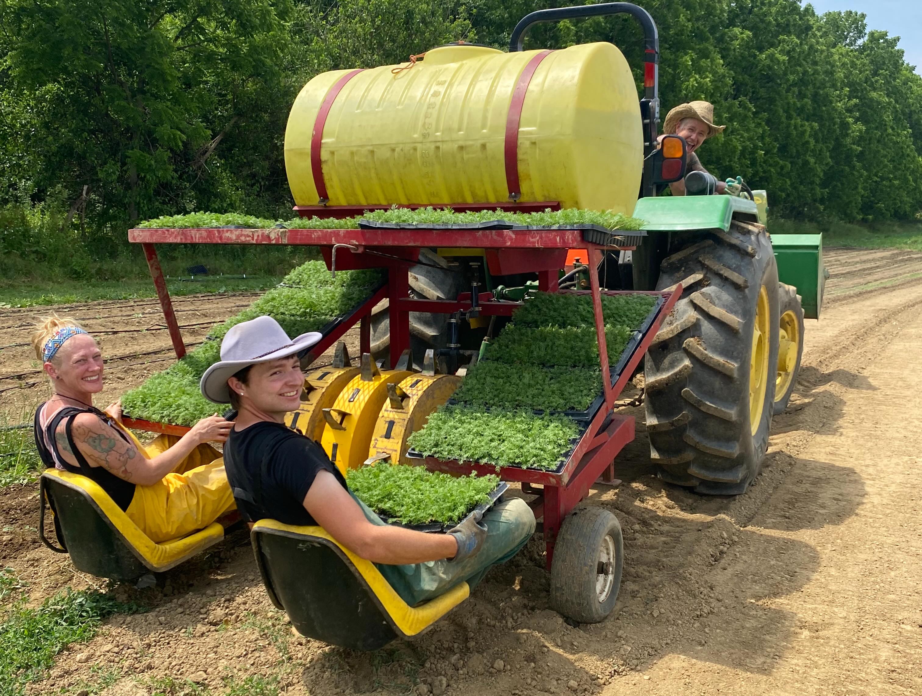 It was a perfect planting day! As many may know, this spring presented some challenges from the extreme temperature changes, and dry and wet spells. We have finally arrived at this window of great weather and ideal soil conditions to prep more beds and get the water wheel transplanter in motion. 

We got to transplant 1,000’s of herb babies. Holy basil aka Tulsi, rosemary and chamomile. Next up are lemongrass, lemon verbena, and calendula. It’s happening and smells delightful. 

Grateful for this awesome Farm Crew. Together we can do it, alone….not so much!